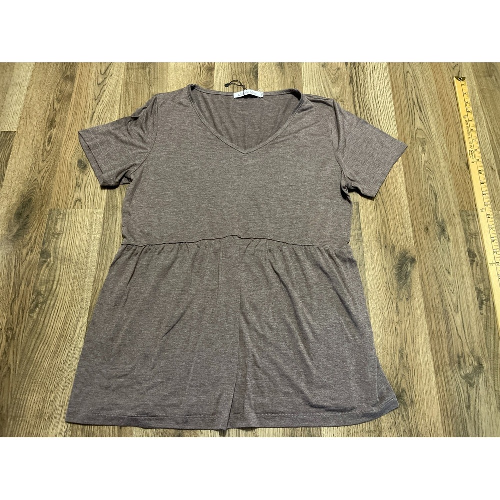 Michelle Mae Shirt, Women's Size XL, Brown, V-neck, Short Sleeve